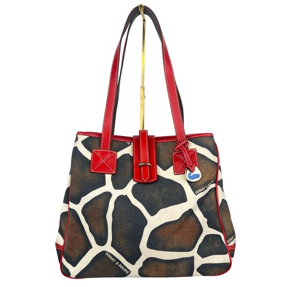 Dooney & Bourke Giraffe Print Purse Satchel Shoulder Bag Red Leather Straps Trim - Picture 3 of 16
